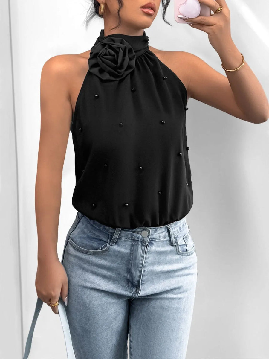 3D Flower Grecian Neck Bodysuit - Easy Pickins Store