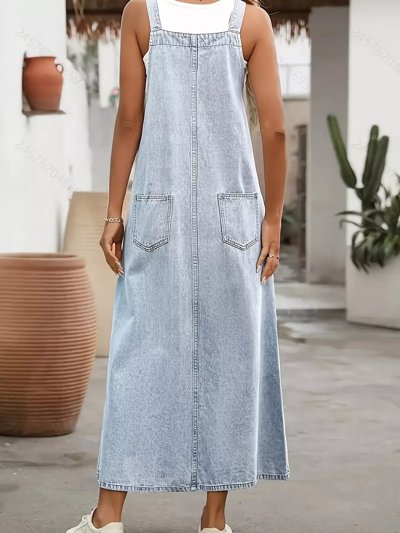 Adjustable Shoulder Straps Denim Overall Dress
