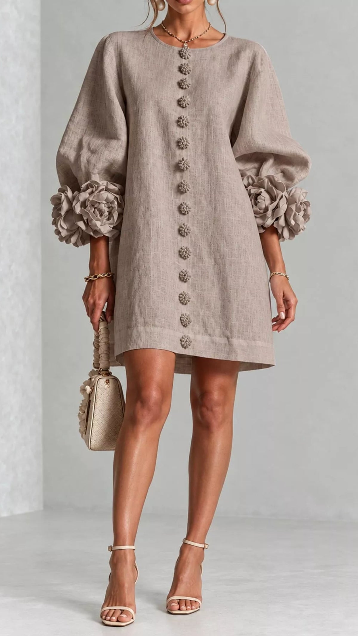 Floral Sleeve Accents Mini Dress