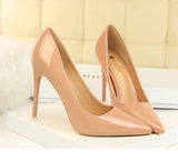 Thin High 4" Heel Pointed Toe Patent Leather Pumps