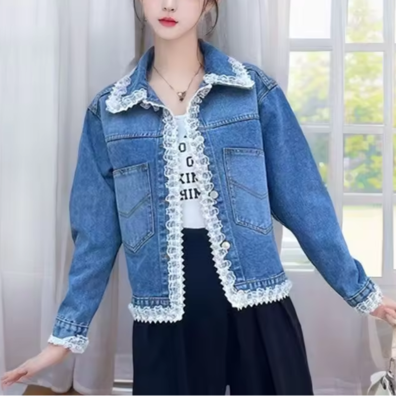 Lace Half Sleeve Denim Jacket