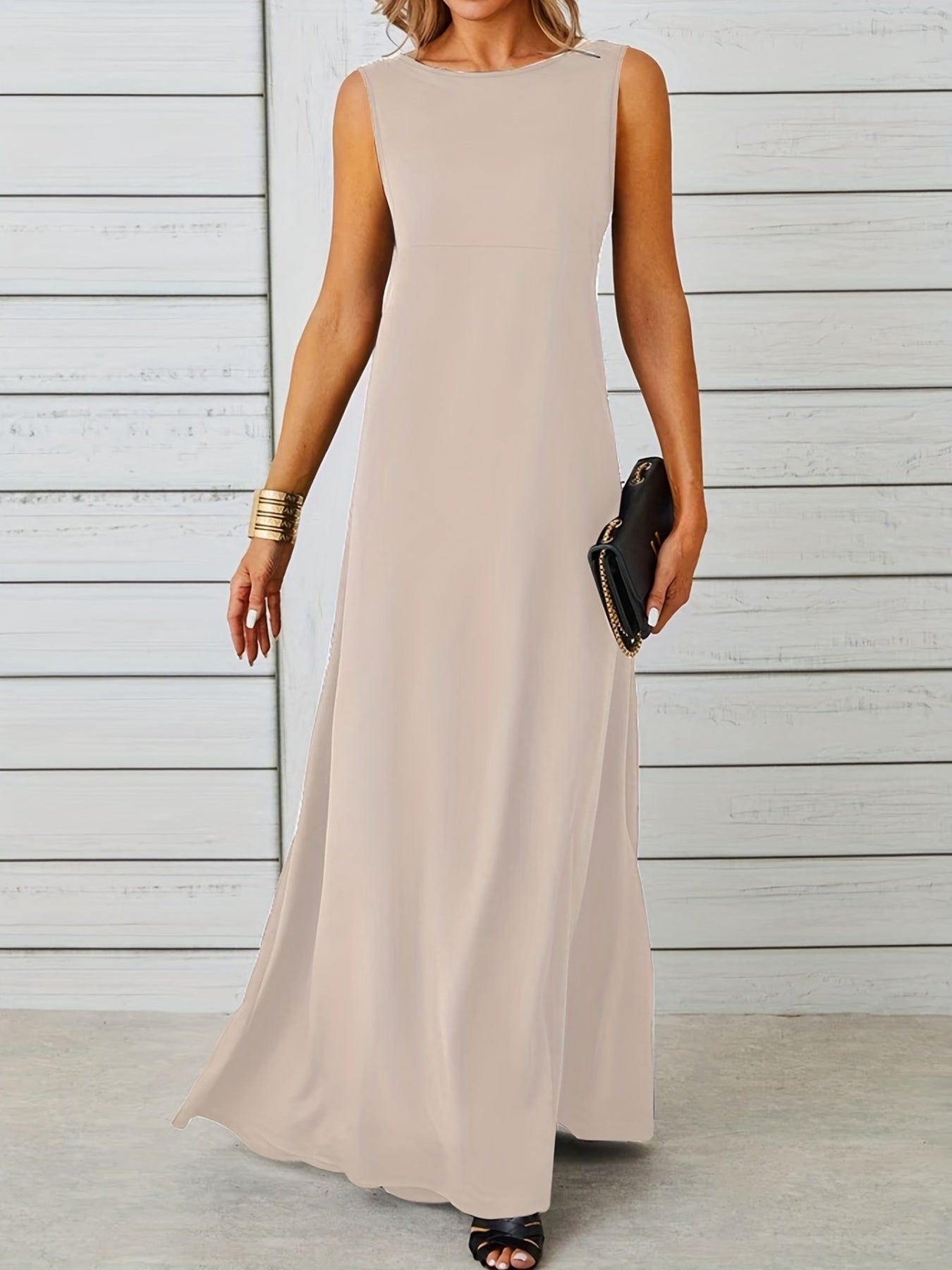 Sleeveless Flowy Maxi Dress in Apricot