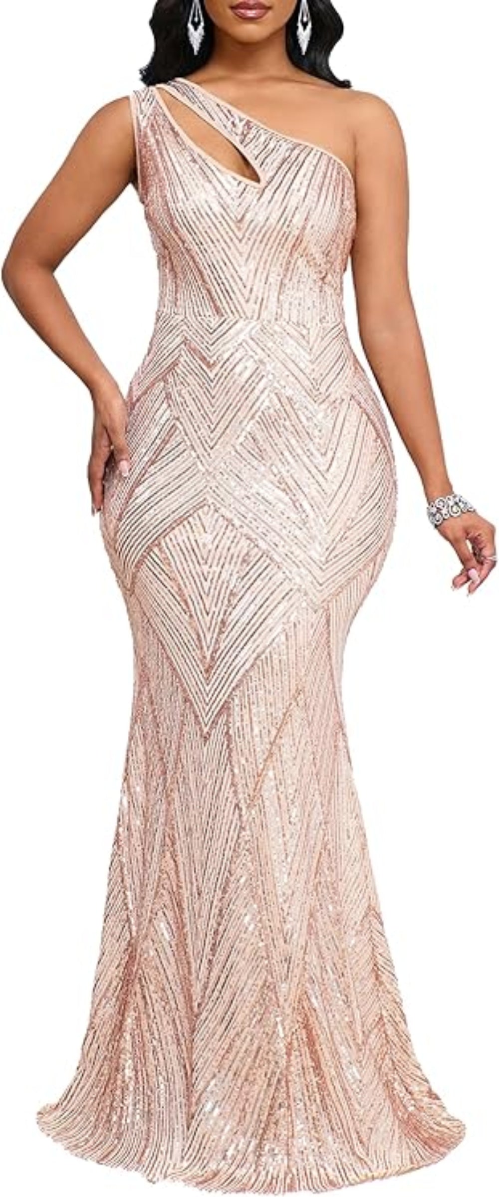 Sparkle One Shoulder Elegant Long Dress