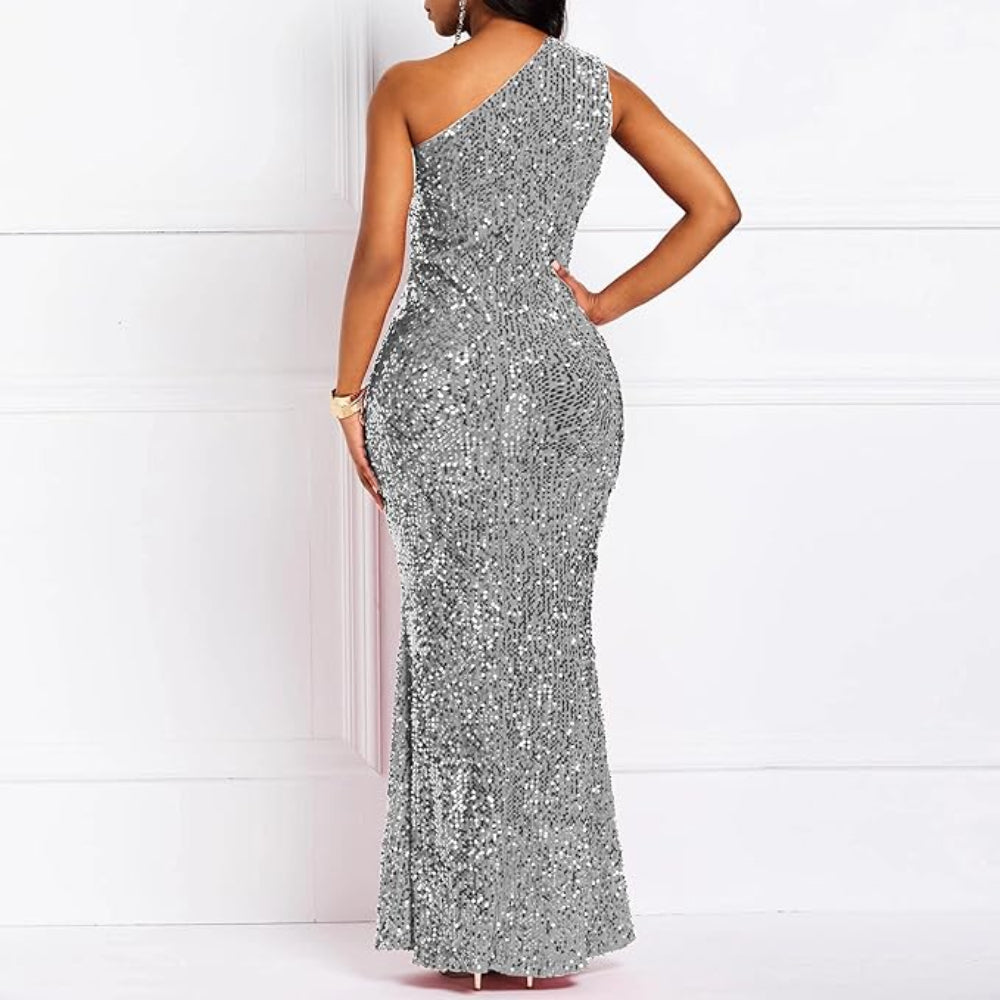 Sparkle One Shoulder Elegant Long Dress
