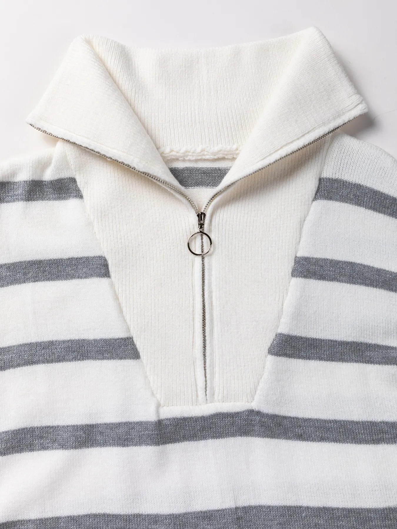 Striped O-ring Zip Collared Loose Sweater Mini Dress | Easy Pickins