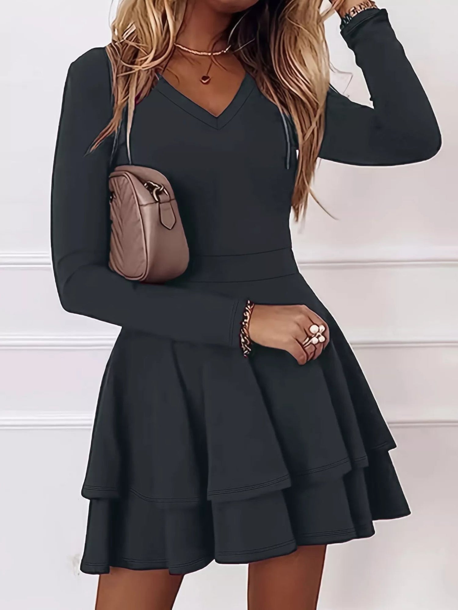 V-Neck Layered Ruffle Mini Dress – Easy Pickins Store