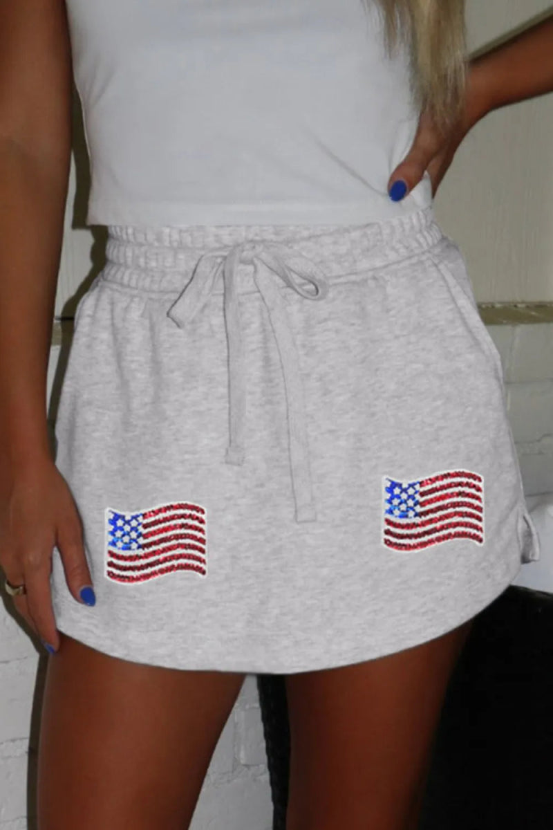 American Flag Embroidered Drawstring Casual Skirt - Easy Pickins Store