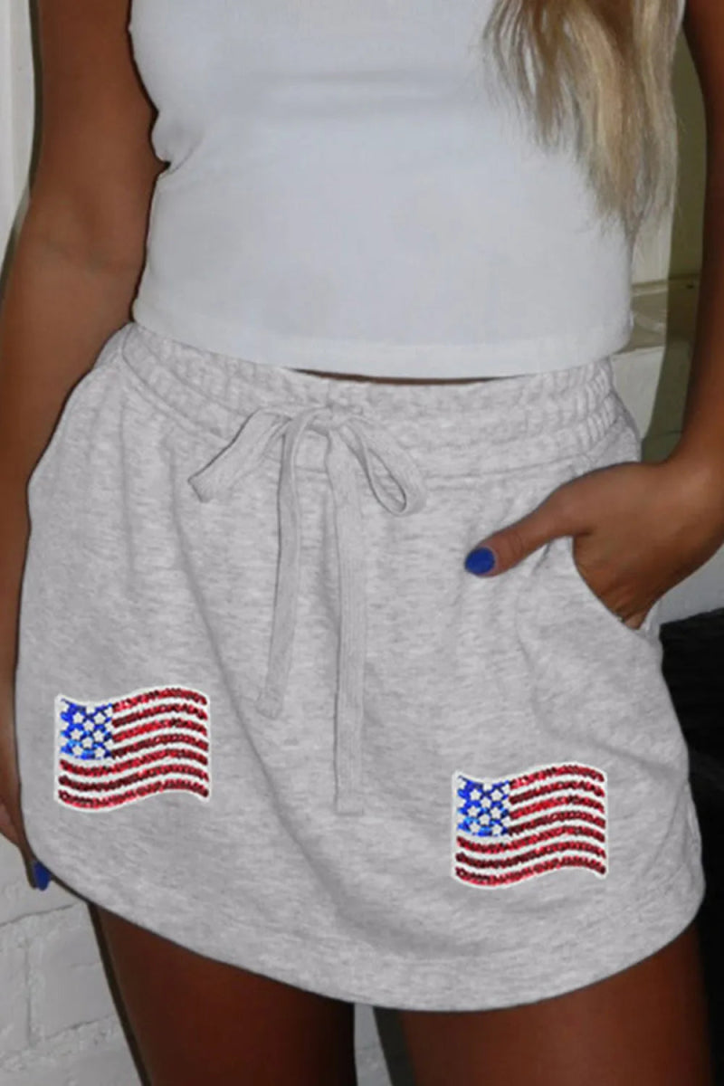 American Flag Embroidered Drawstring Casual Skirt - Easy Pickins Store