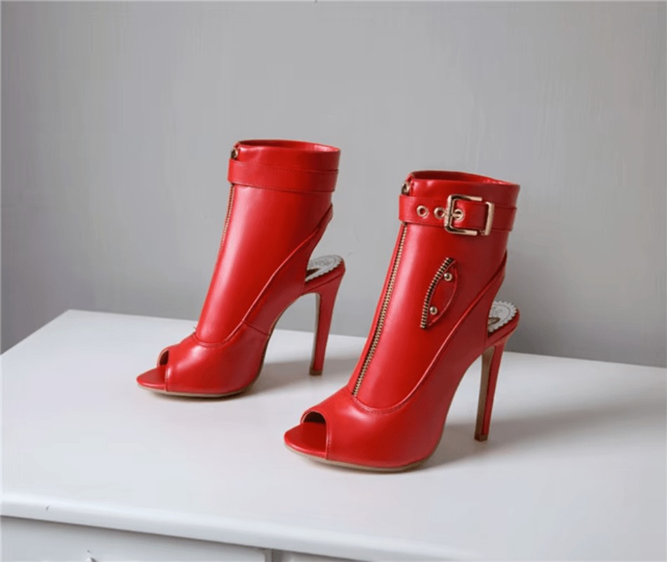 Ankle Boots Buckle Strap Peep Toe Hollow Out Thin High Heels - Easy Pickins Store