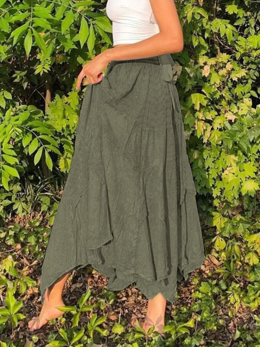 Asymmetrical Hem Midi Skirt with Drawstring Waist - Easy Pickins Store