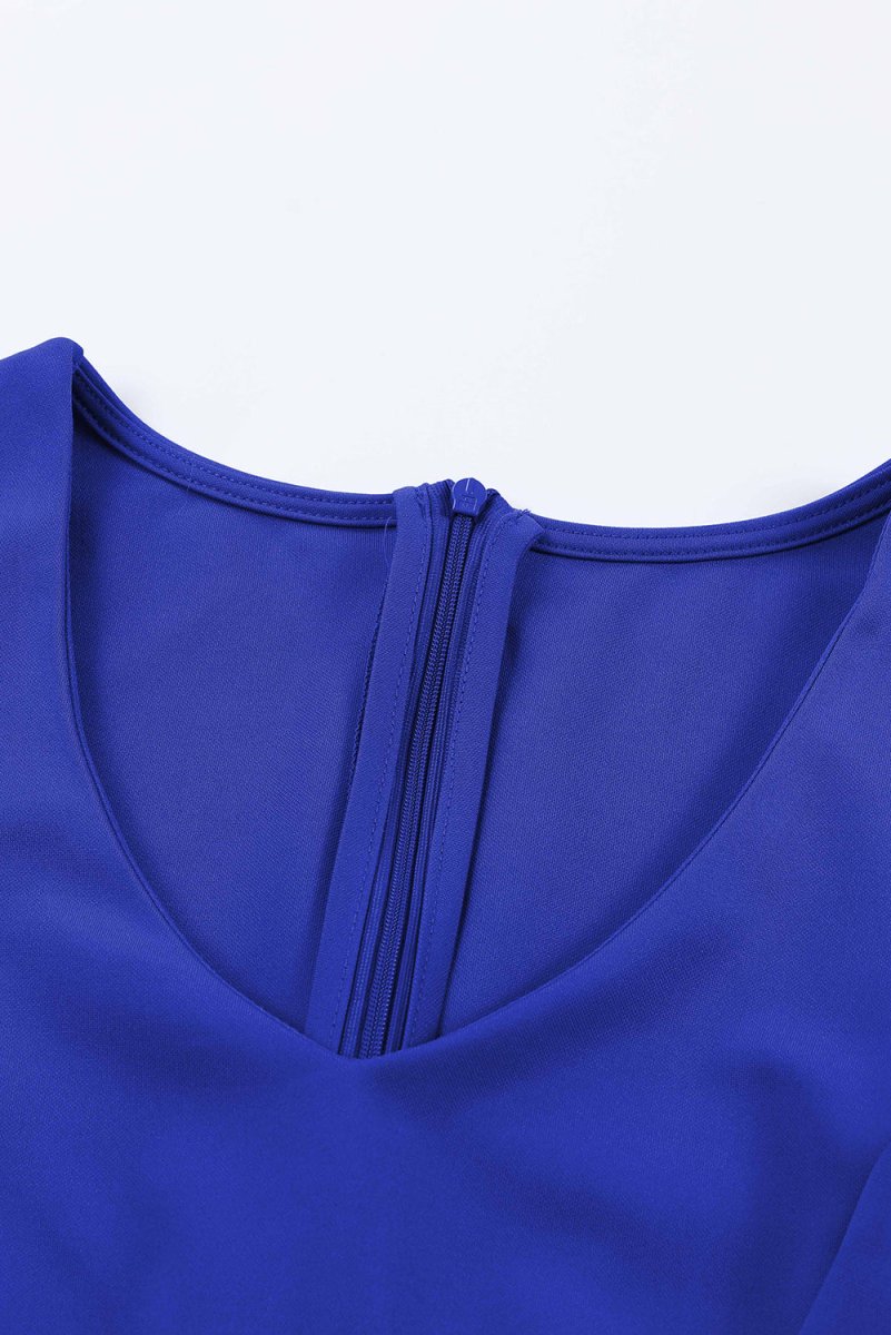 Belted Puff Sleeve V - Neck Jumpsuit - Easy Pickins Store