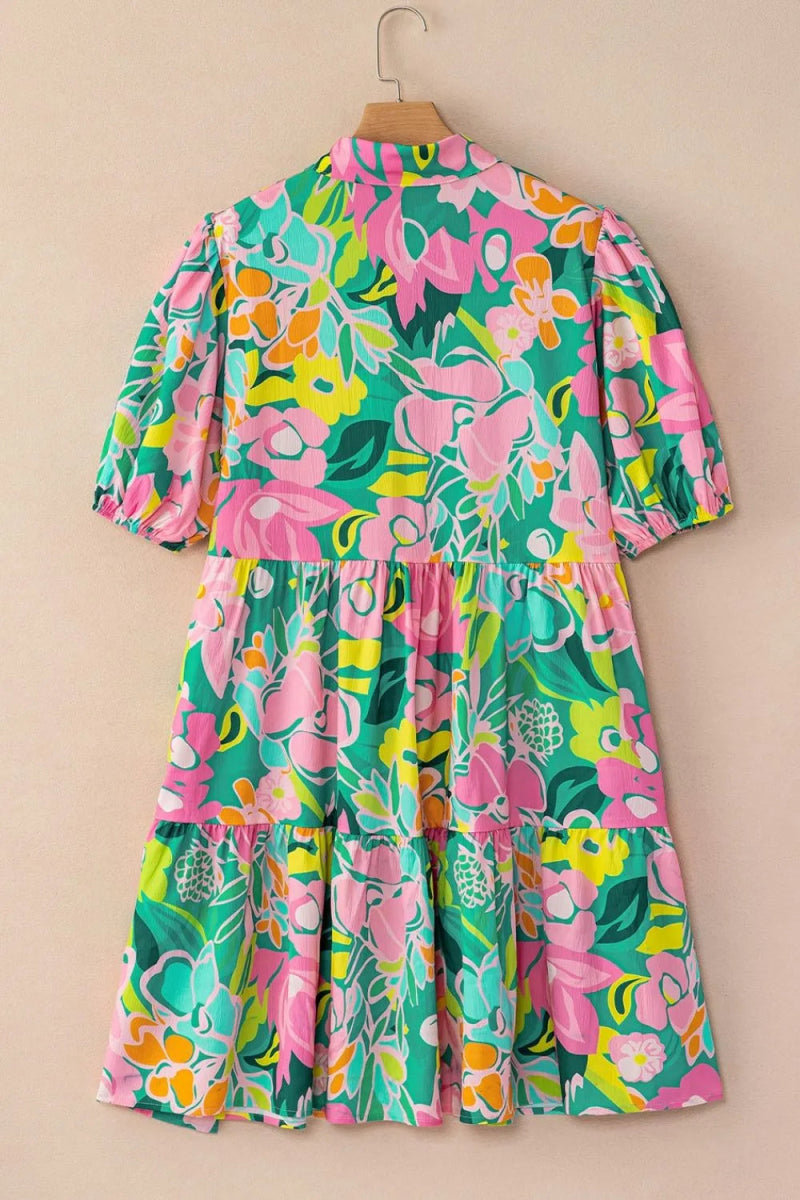Button Down Floral Puff Sleeve Babydoll Dress - Easy Pickins Store
