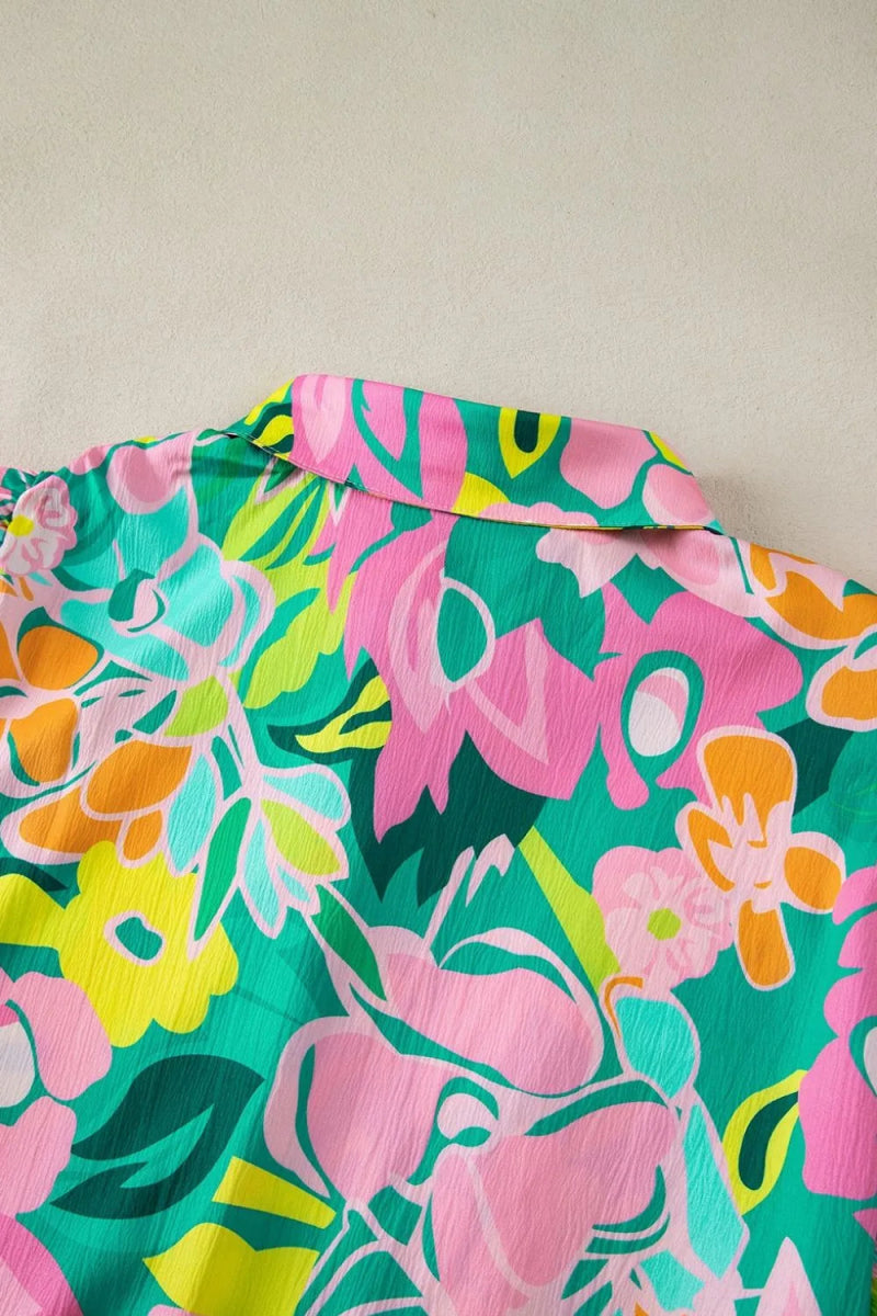 Button Down Floral Puff Sleeve Babydoll Dress - Easy Pickins Store
