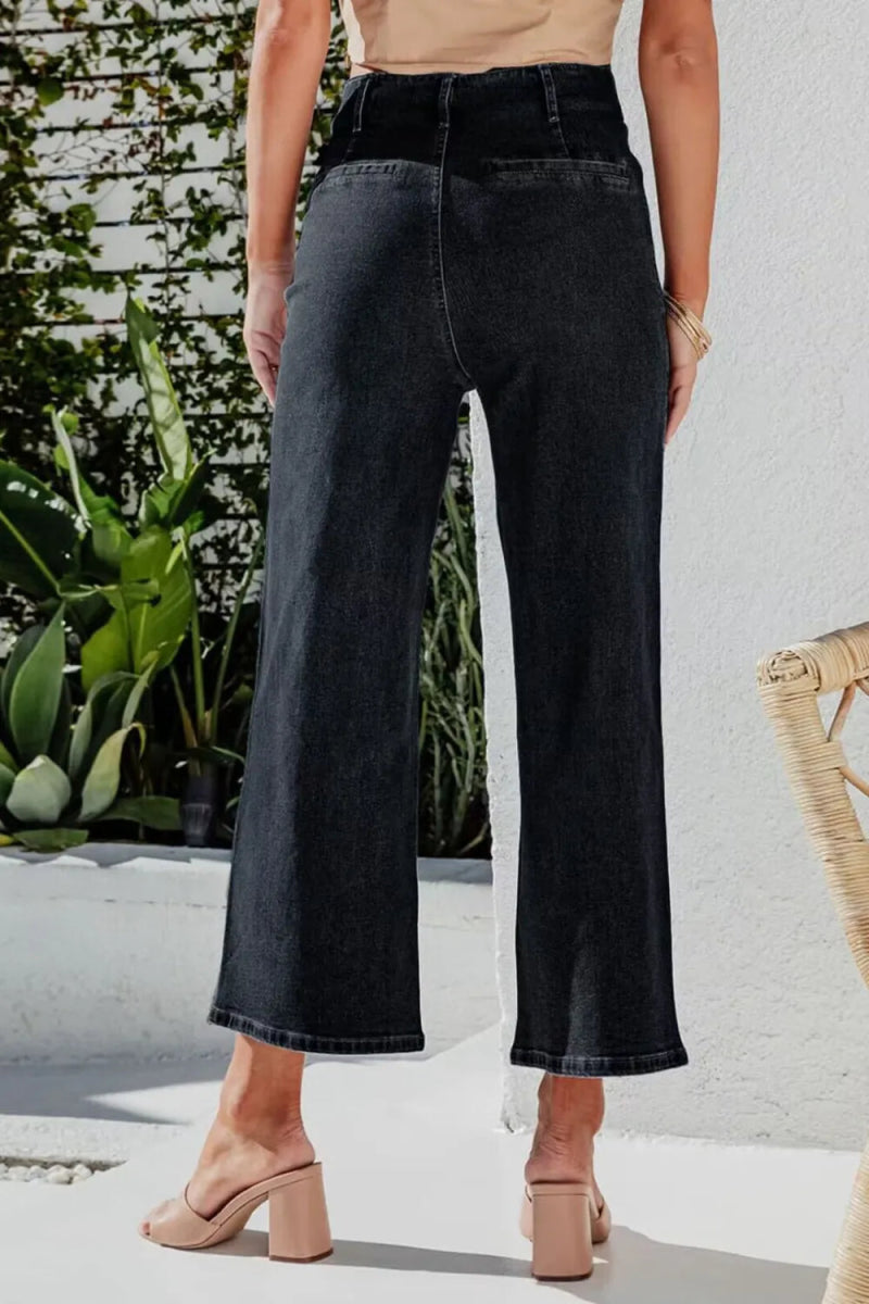 Button Fly Cropped Wide Leg Jeans - Easy Pickins Store