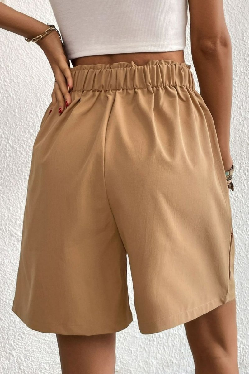 Buttoned Elastic Waist Pleated Detail Shorts - Easy Pickins Store