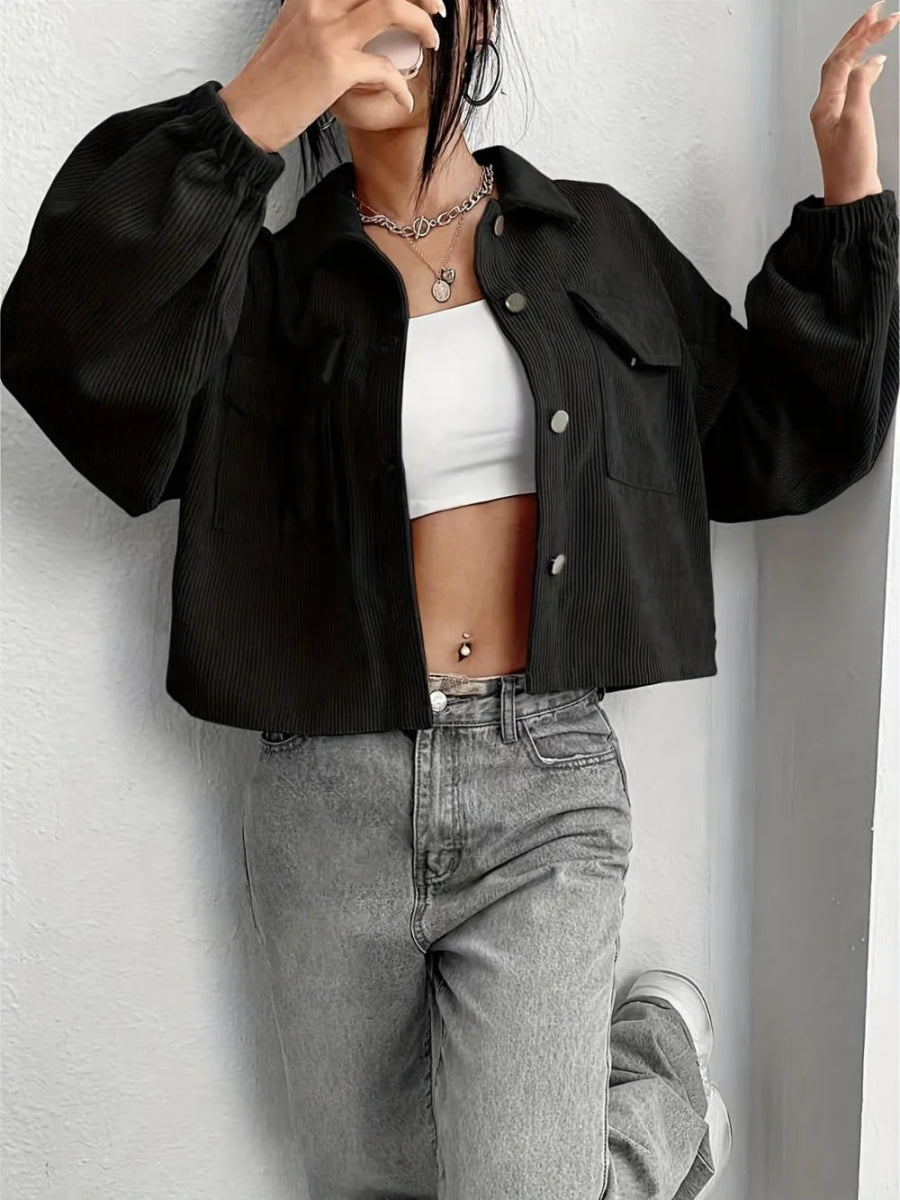 Collared Neck Dropped Shoulder Jacket - Easy Pickins Store