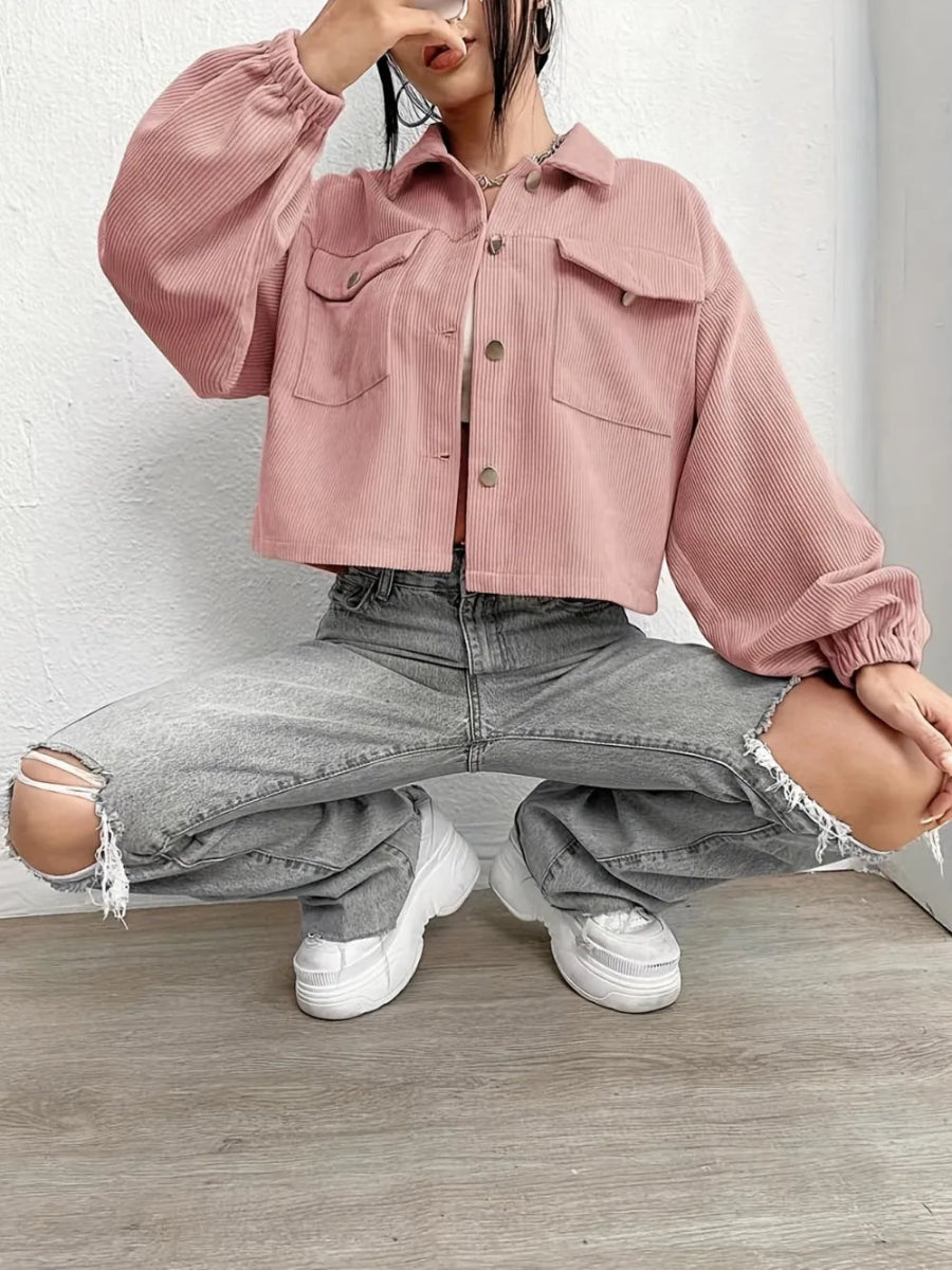 Collared Neck Dropped Shoulder Jacket - Easy Pickins Store
