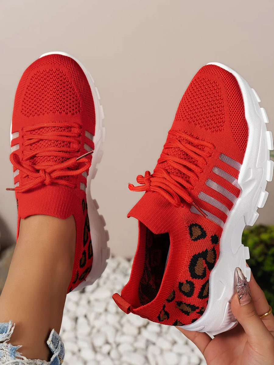 Cutout Leopard Lace Up Mesh Athletic Sneakers - Easy Pickins Store