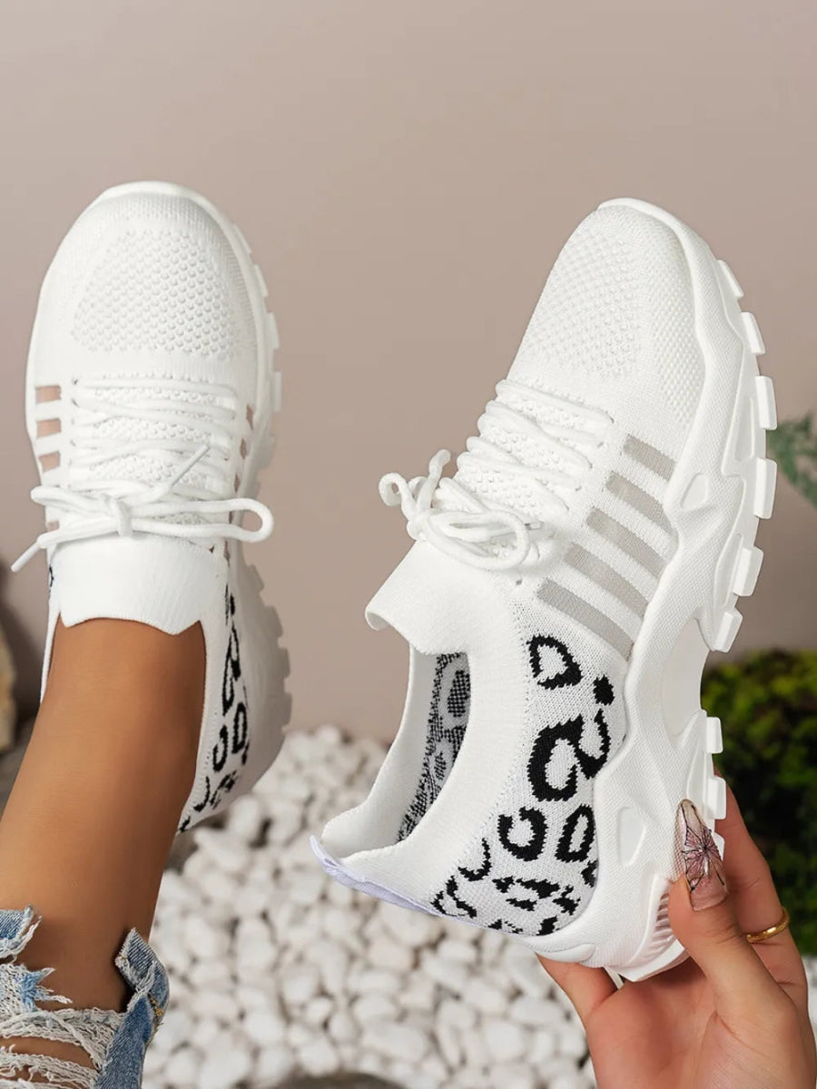 Cutout Leopard Lace Up Mesh Athletic Sneakers - Easy Pickins Store