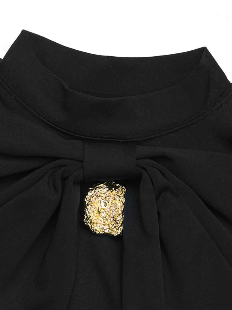 Decorative Button Mock Neck Long Sleeve Mini Dress - Easy Pickins Store
