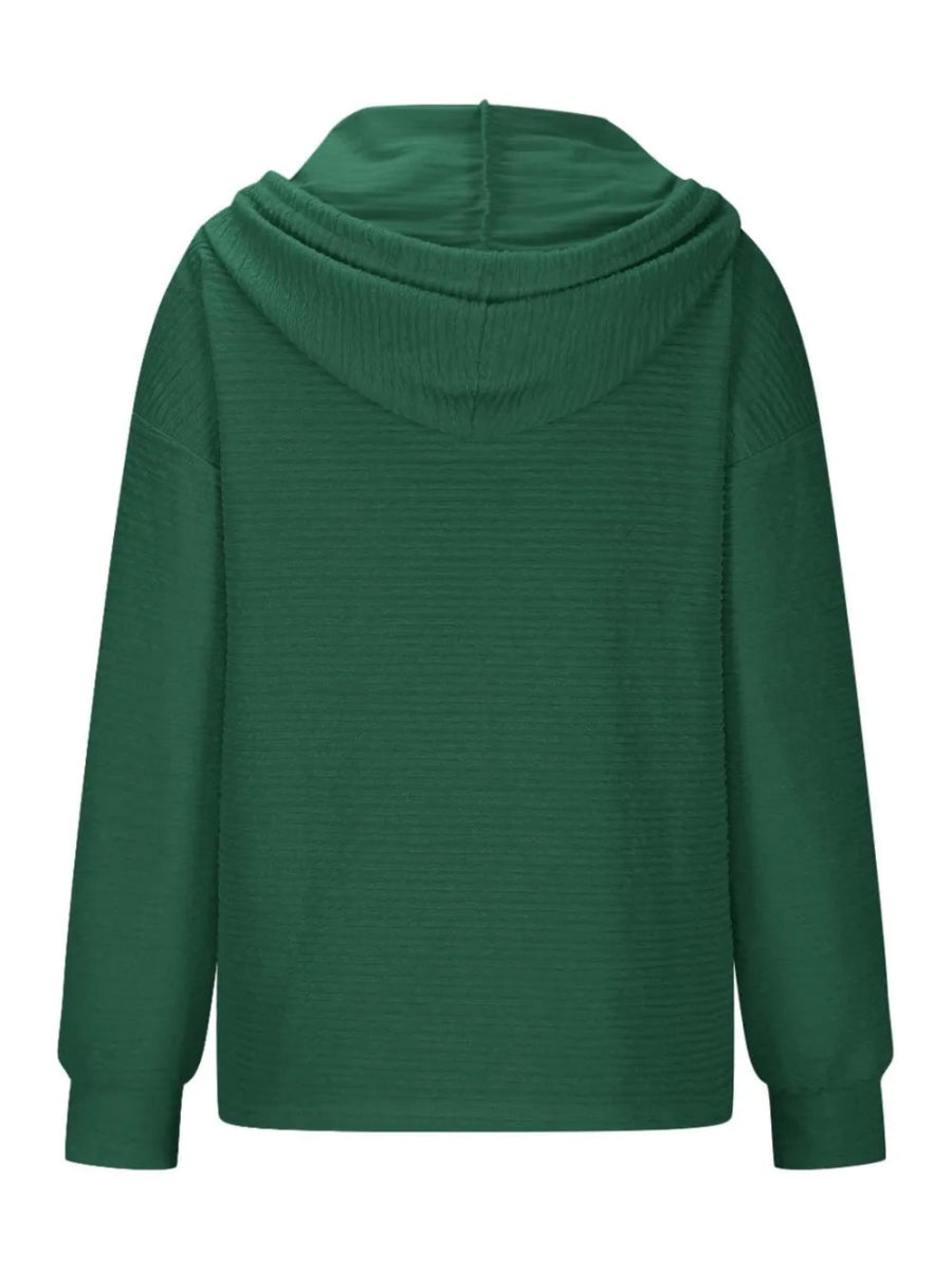 Drawstring Quarter Button Long Sleeve Hoodie - Easy Pickins Store
