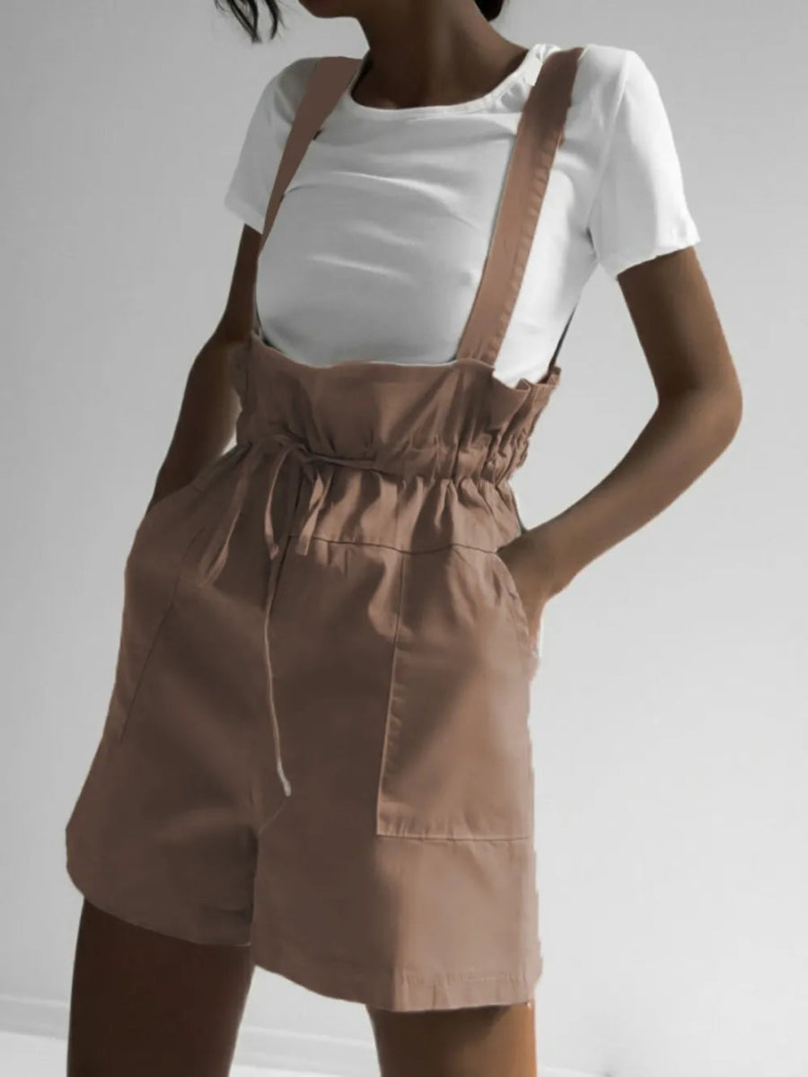Drawstring Wide Strap Overalls with Pockets - Easy Pickins Store
