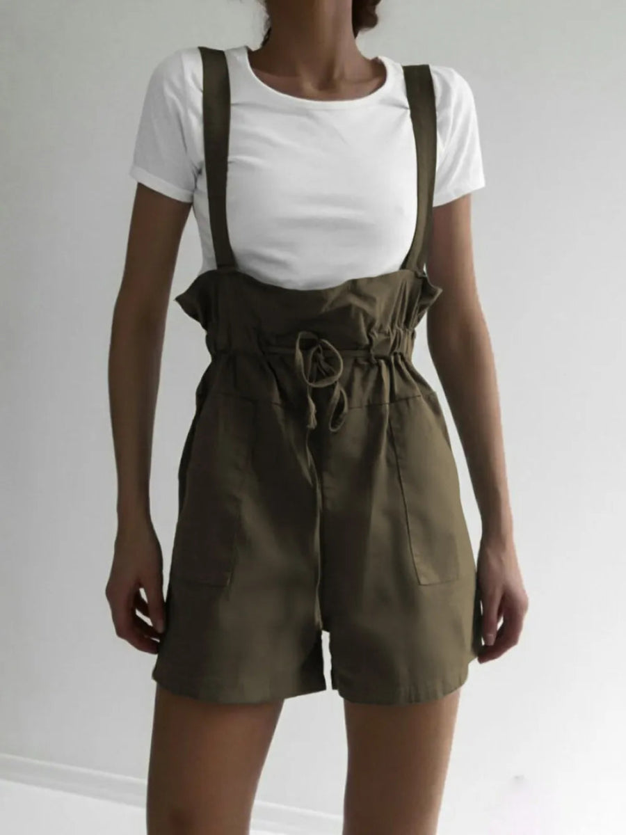 Drawstring Wide Strap Overalls with Pockets - Easy Pickins Store