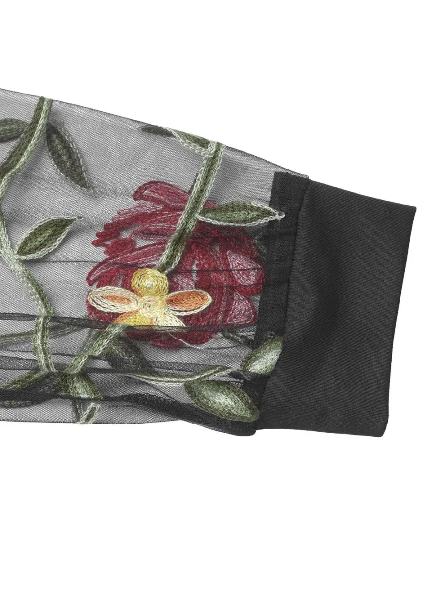 Embroidered V - Neck Long Sleeve Bodysuit - Easy Pickins Store