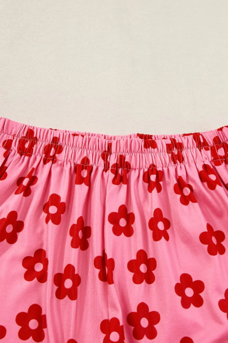 Floral Cropped Tee and Shorts Lounge Set - Easy Pickins Store