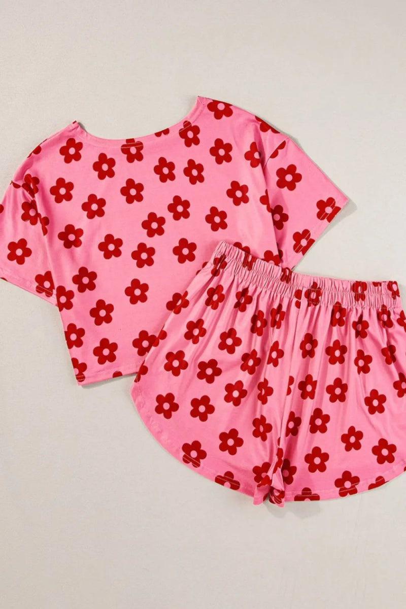 Floral Cropped Tee and Shorts Lounge Set - Easy Pickins Store