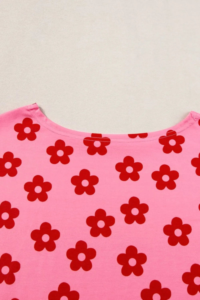 Floral Cropped Tee and Shorts Lounge Set - Easy Pickins Store