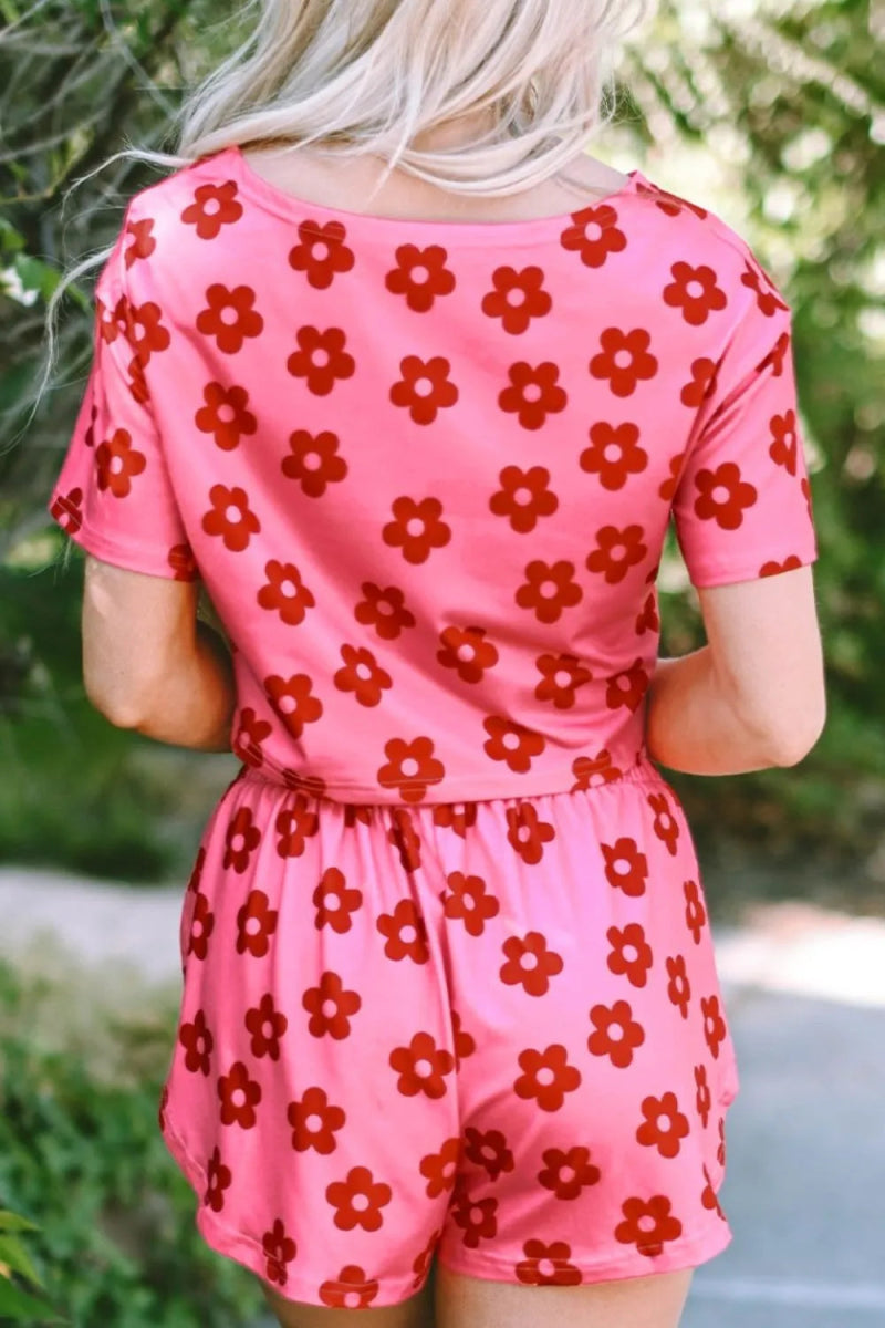 Floral Cropped Tee and Shorts Lounge Set - Easy Pickins Store