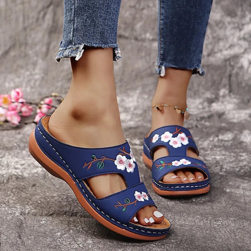 Floral Embroidered Cutout Sandals - Easy Pickins Store