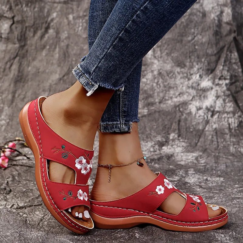 Floral Embroidered Cutout Sandals - Easy Pickins Store