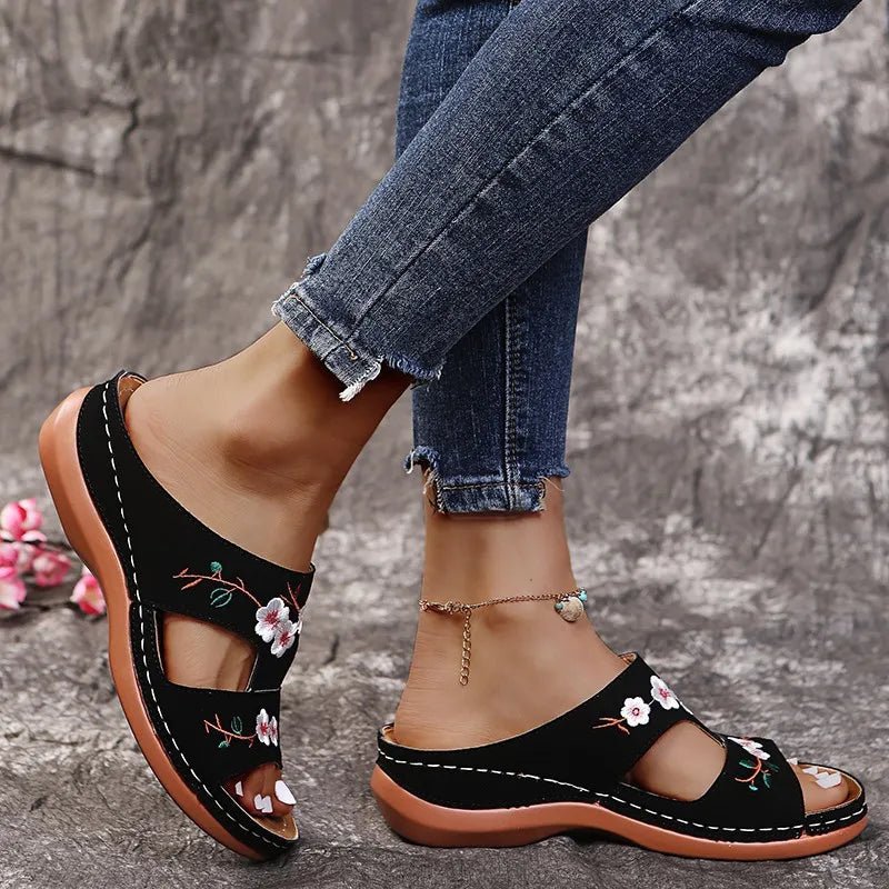 Floral Embroidered Cutout Sandals - Easy Pickins Store
