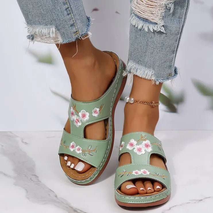 Floral Embroidered Cutout Sandals - Easy Pickins Store