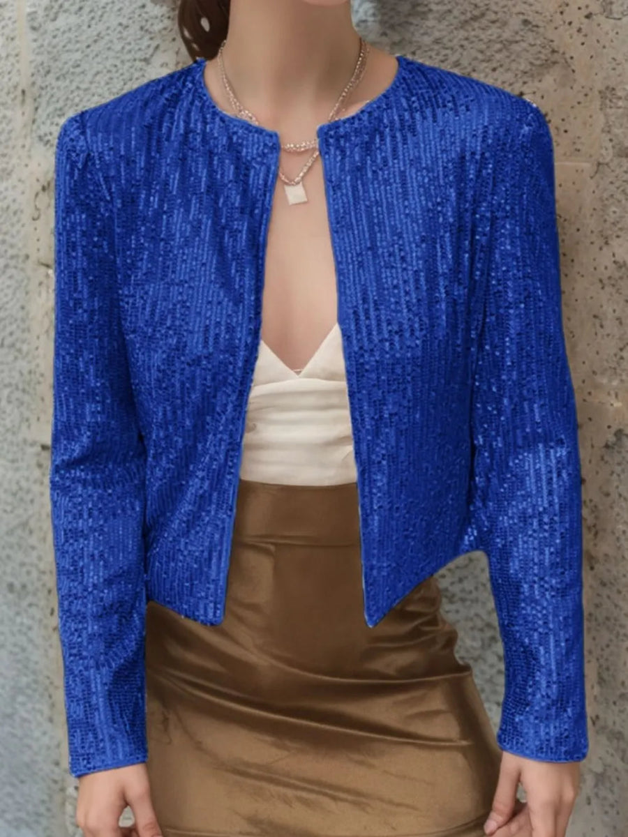 Full Size Sequin Open Front Cropped Jacket - Easy Pickins Store