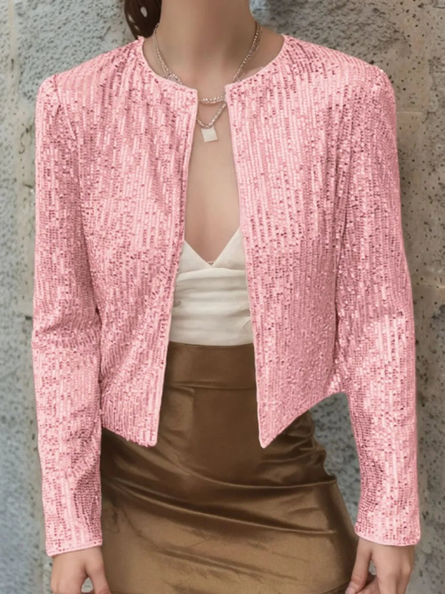 Full Size Sequin Open Front Cropped Jacket - Easy Pickins Store