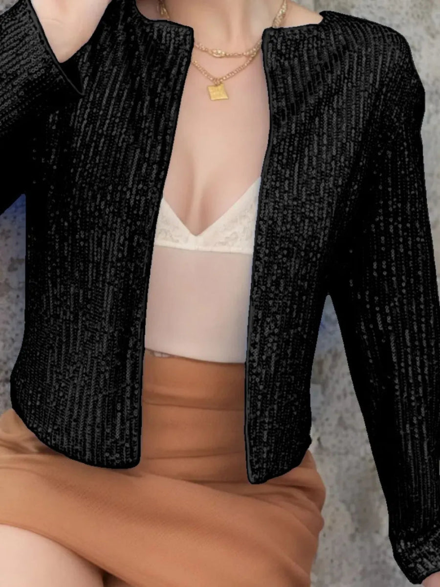 Full Size Sequin Open Front Cropped Jacket - Easy Pickins Store