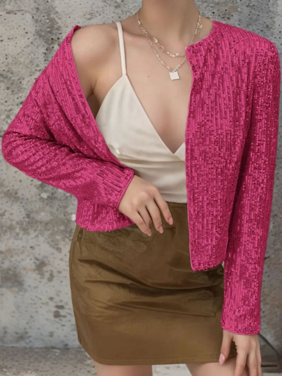 Full Size Sequin Open Front Cropped Jacket - Easy Pickins Store