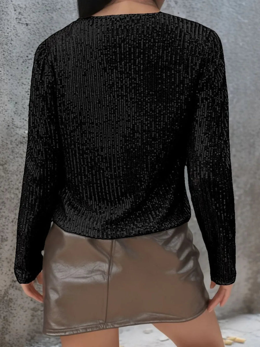 Full Size Sequin Open Front Cropped Jacket - Easy Pickins Store