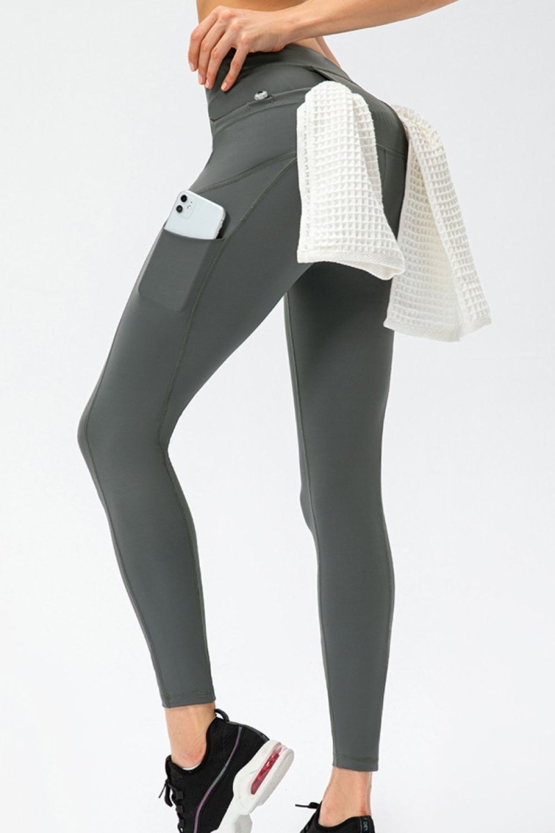 Full Size Slim Fit High Waist Long Sports Pants with Pockets - Easy Pickins Store
