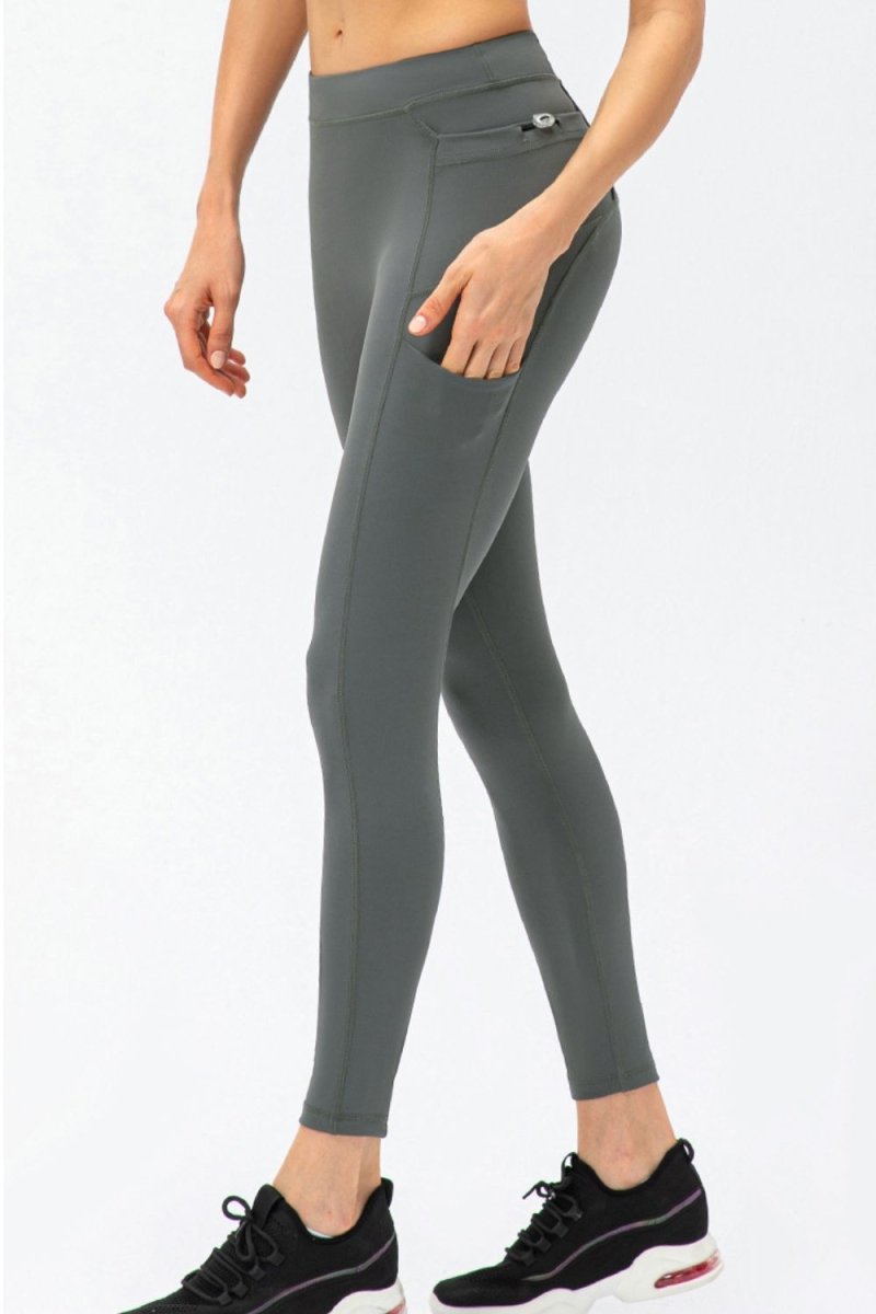 Full Size Slim Fit High Waist Long Sports Pants with Pockets - Easy Pickins Store