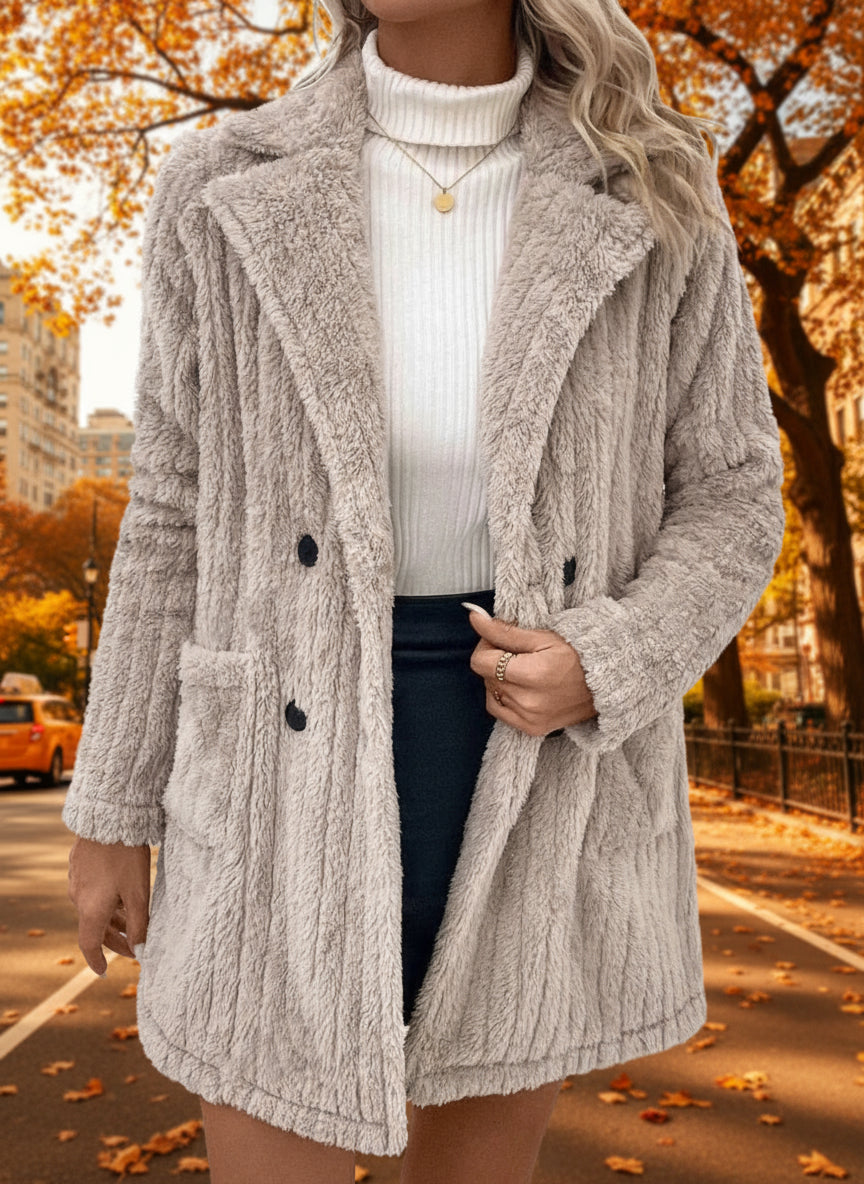 Fuzzy Button Up Long Sleeve Coat with Pockets - Easy Pickins Store