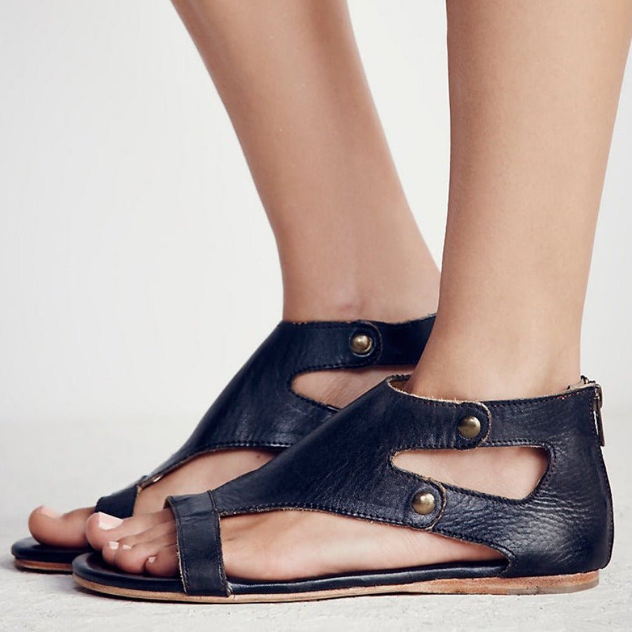 Gladiator Soft Leather Flat Sole Peep Toe Sandals - Easy Pickins Store