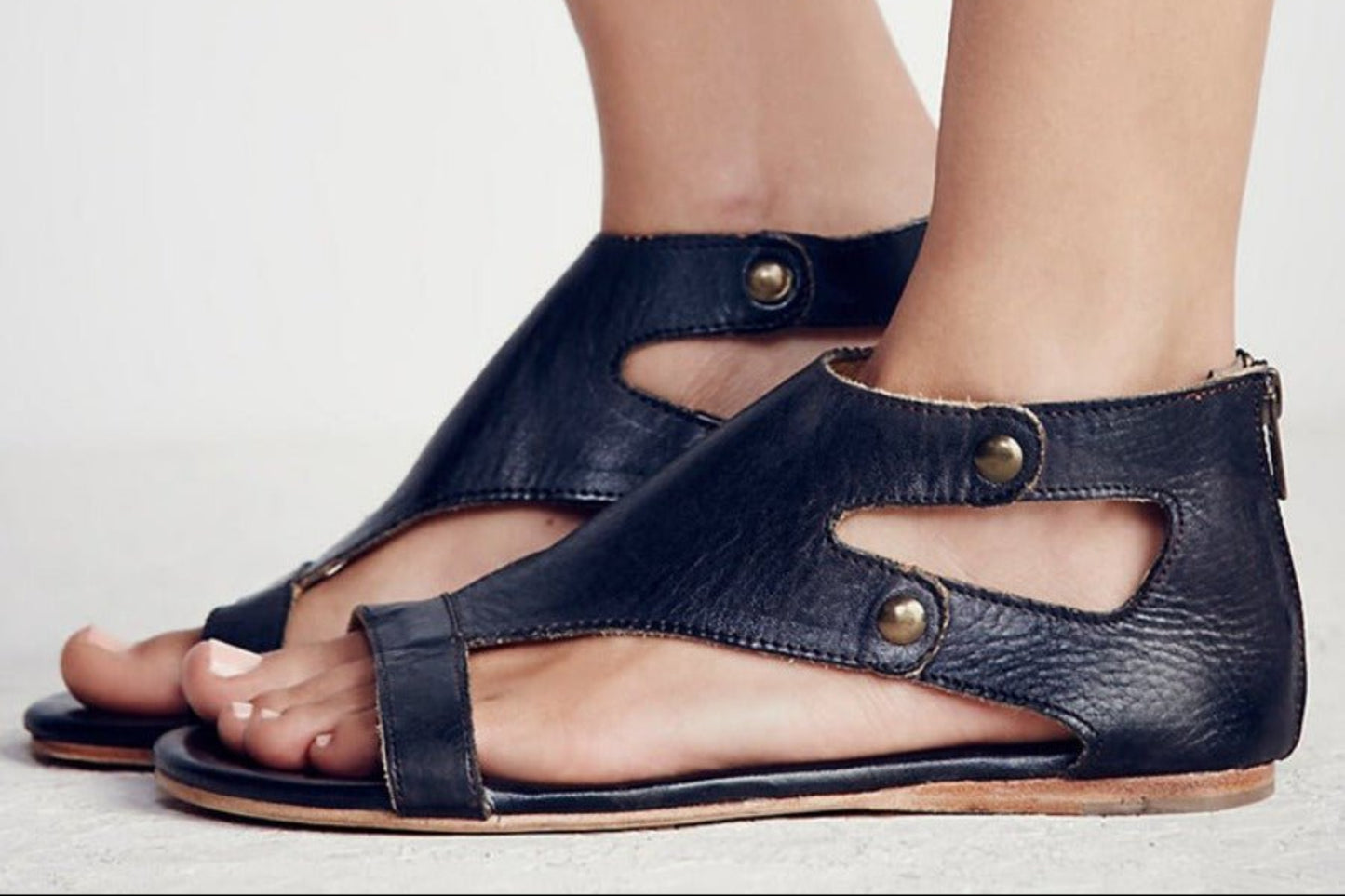 Gladiator Soft Leather Flat Sole Peep Toe Sandals - Easy Pickins Store