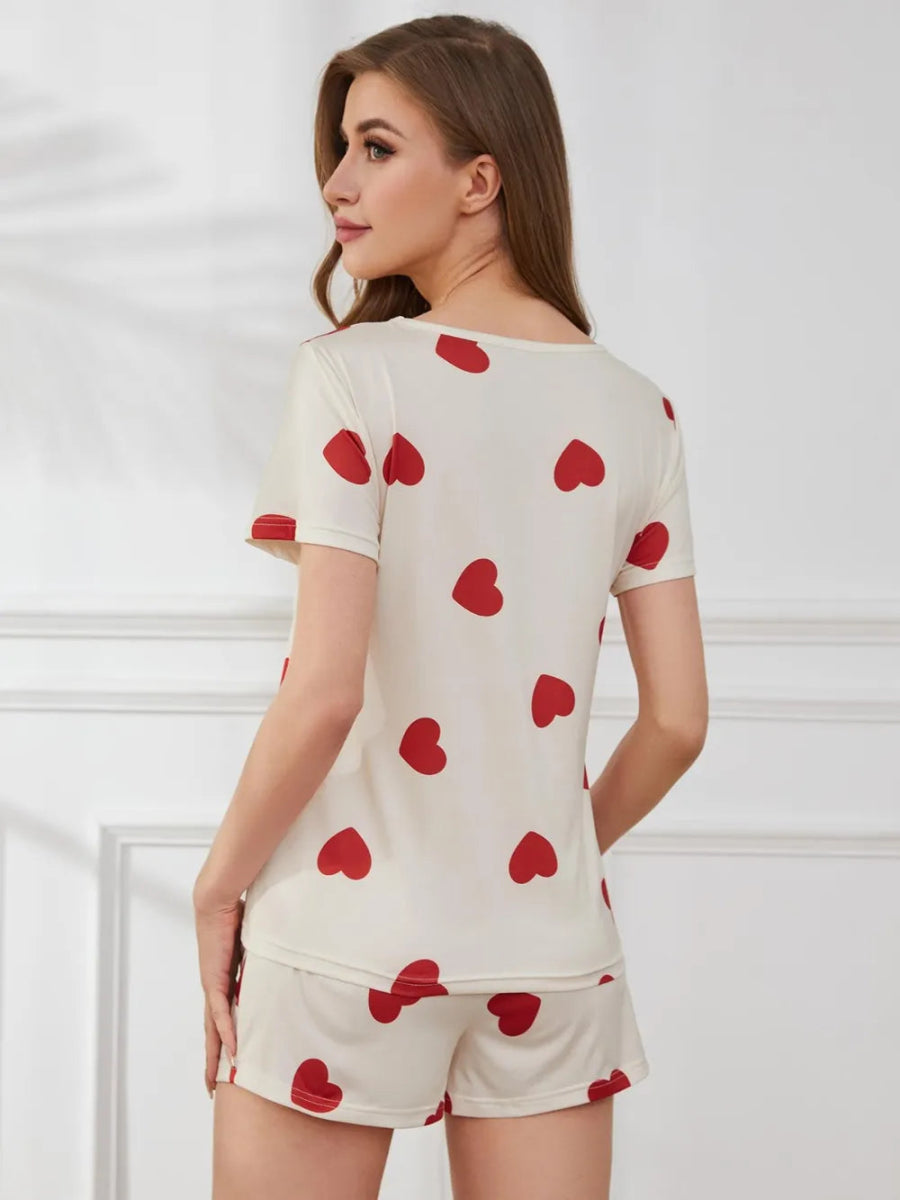 Heart Round Neck Top and Shorts Lounge Set - Easy Pickins Store