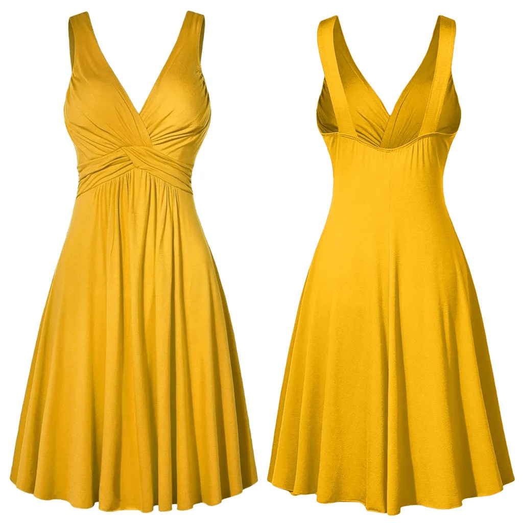 Low cut Flare Flare Skirt V neck Sling Pleated Dress - Easy Pickins Store
