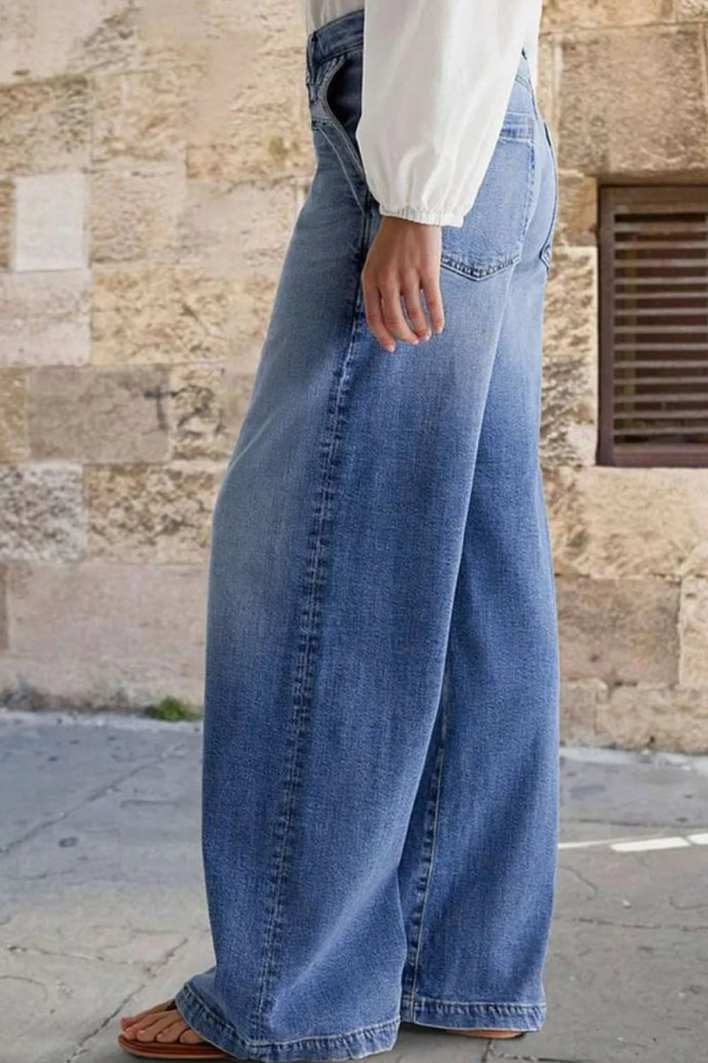 Pocketed Embroidered Straight Leg Jeans - Easy Pickins Store