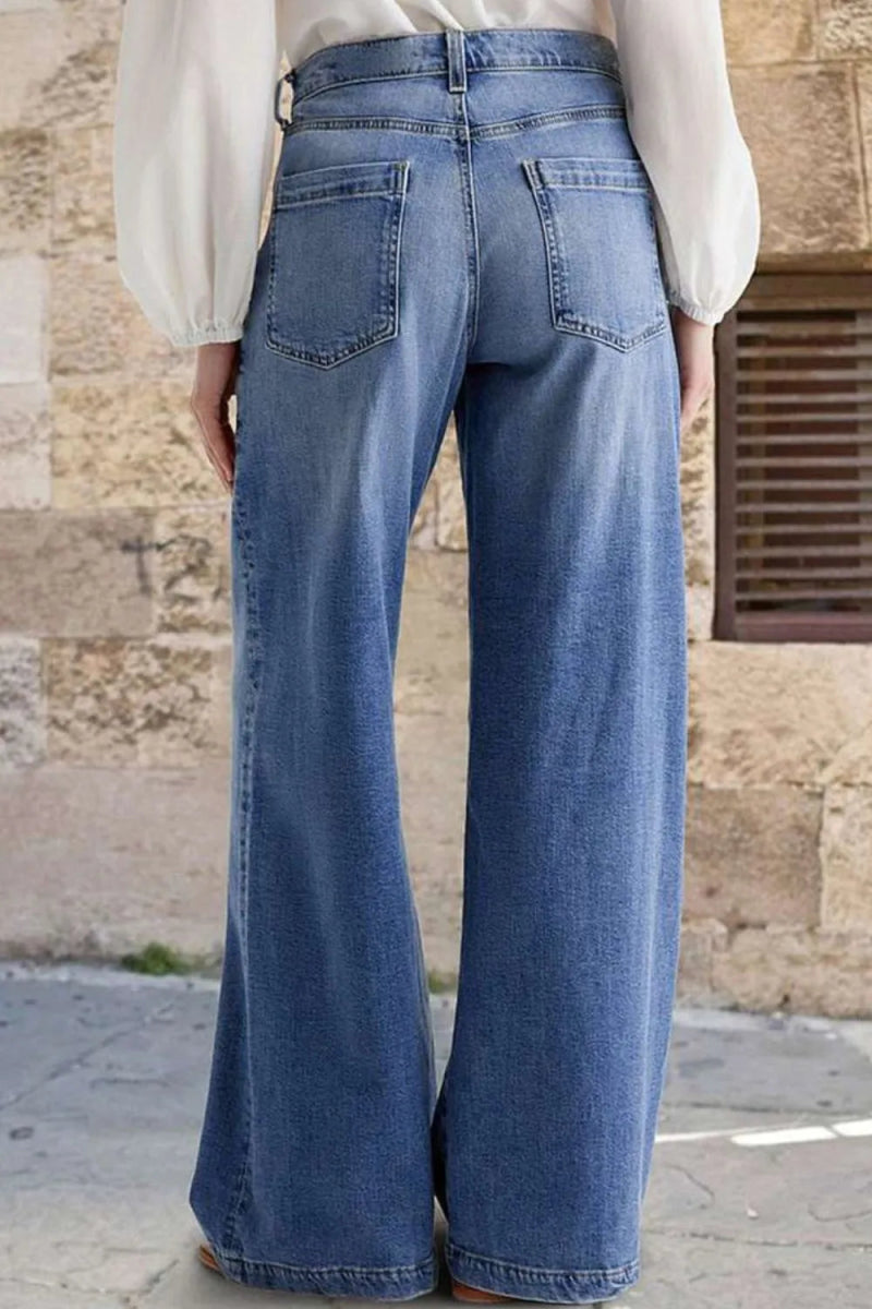 Pocketed Embroidered Straight Leg Jeans - Easy Pickins Store
